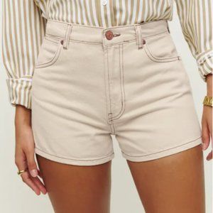 Reformation Cowboy High Rise Shorts in Almond